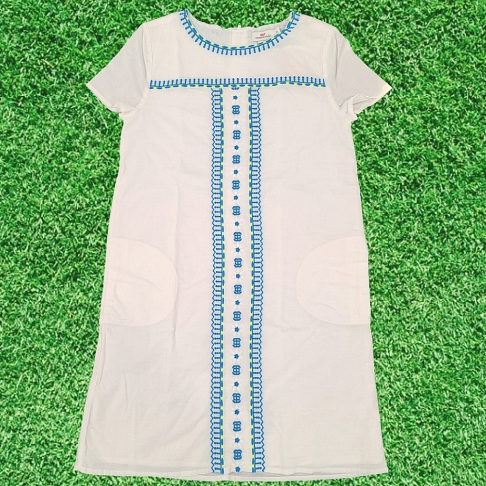 *SOLD* VINEYARD VINES Embroidered Scoop Neck Dress Blue & White Girls Size 14
